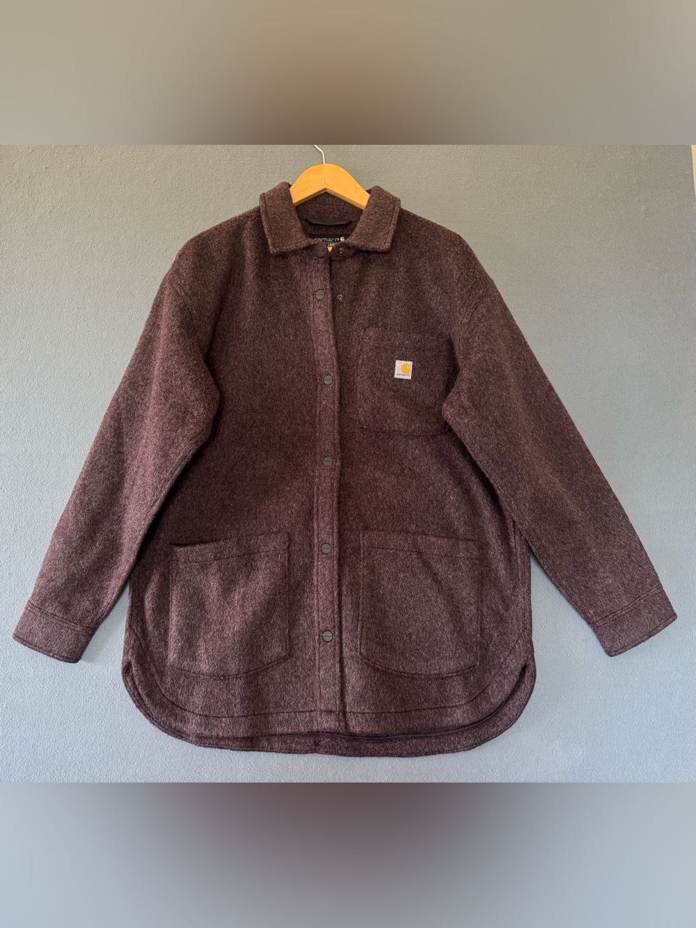 Carhartt Women’s L Loose Fit Fleece Shacket Snap Front Brown Plum Chore Jacket
